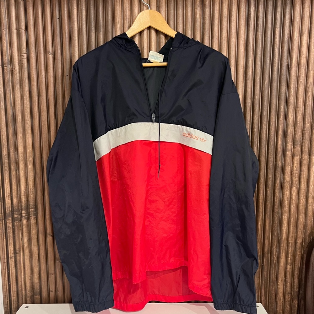 Vintage 90s Adidas Track Jacket quarter Zip Windbreaker Hooded Men’s Size XL